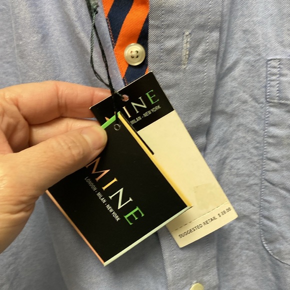 MINE blue with orange/ navy striped lining men’s shirt size M NWT - Picture 2 of 6